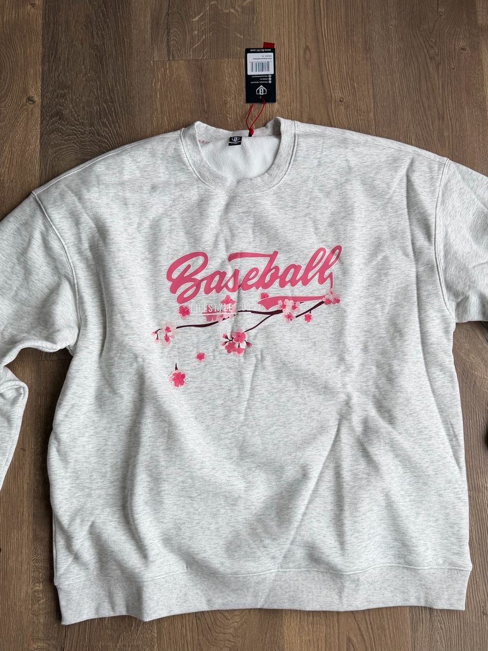 Gray Graphic Sweatshirt with Pink Blossoms